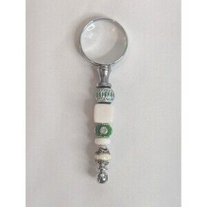 Beaded Magnifying Glass Accessory - Green, White, Bling, Handmade